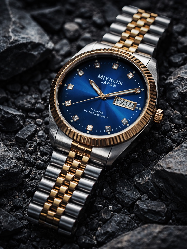 Miykon Womens Dress Watch  Blue Sunburst Dial TwoTone Diamond Markers